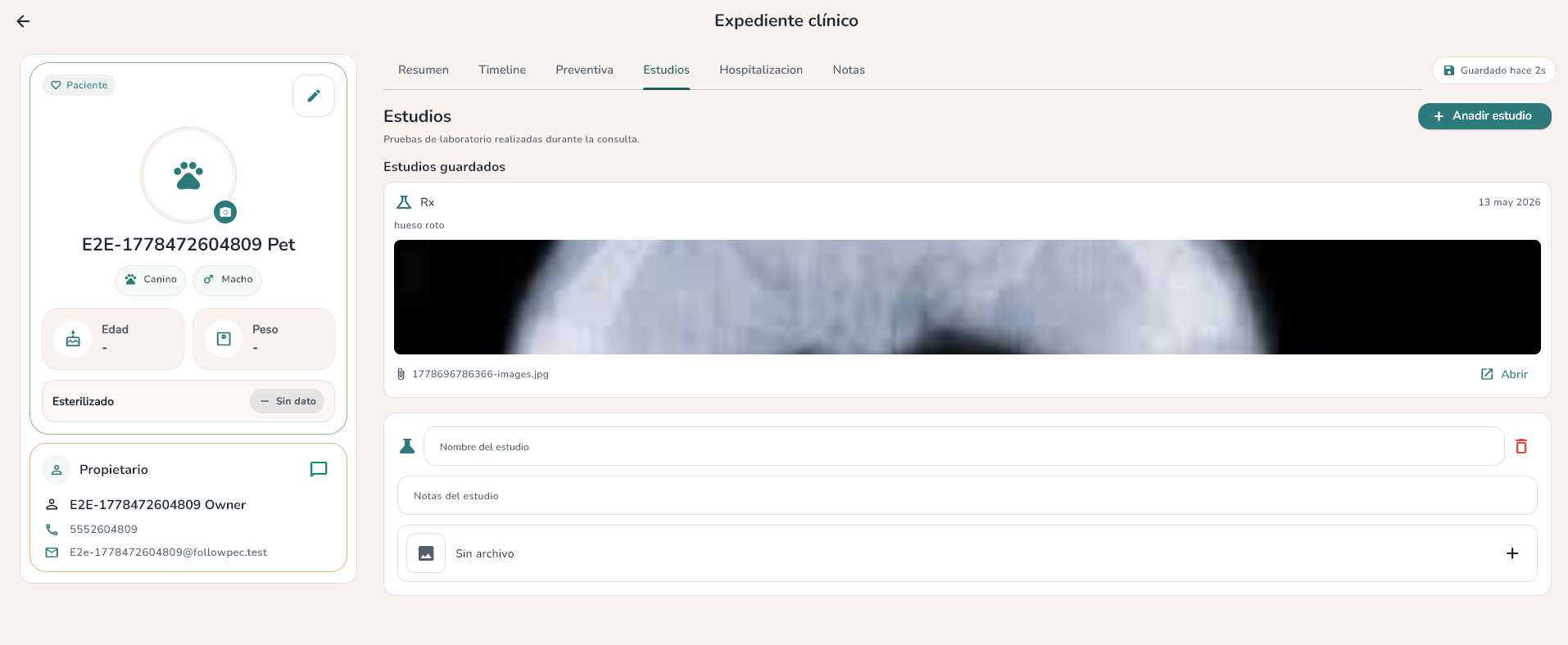 Estudios guardados dentro del expediente